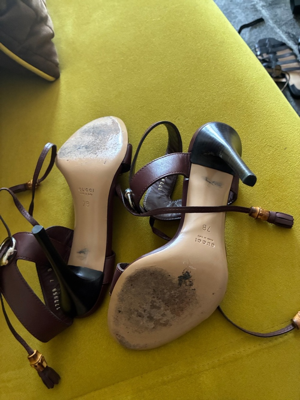 No box no dust bag - like new Gucci Dark Brown Leather High-Heel Lace-Up Sandals - Picture 3 of 8